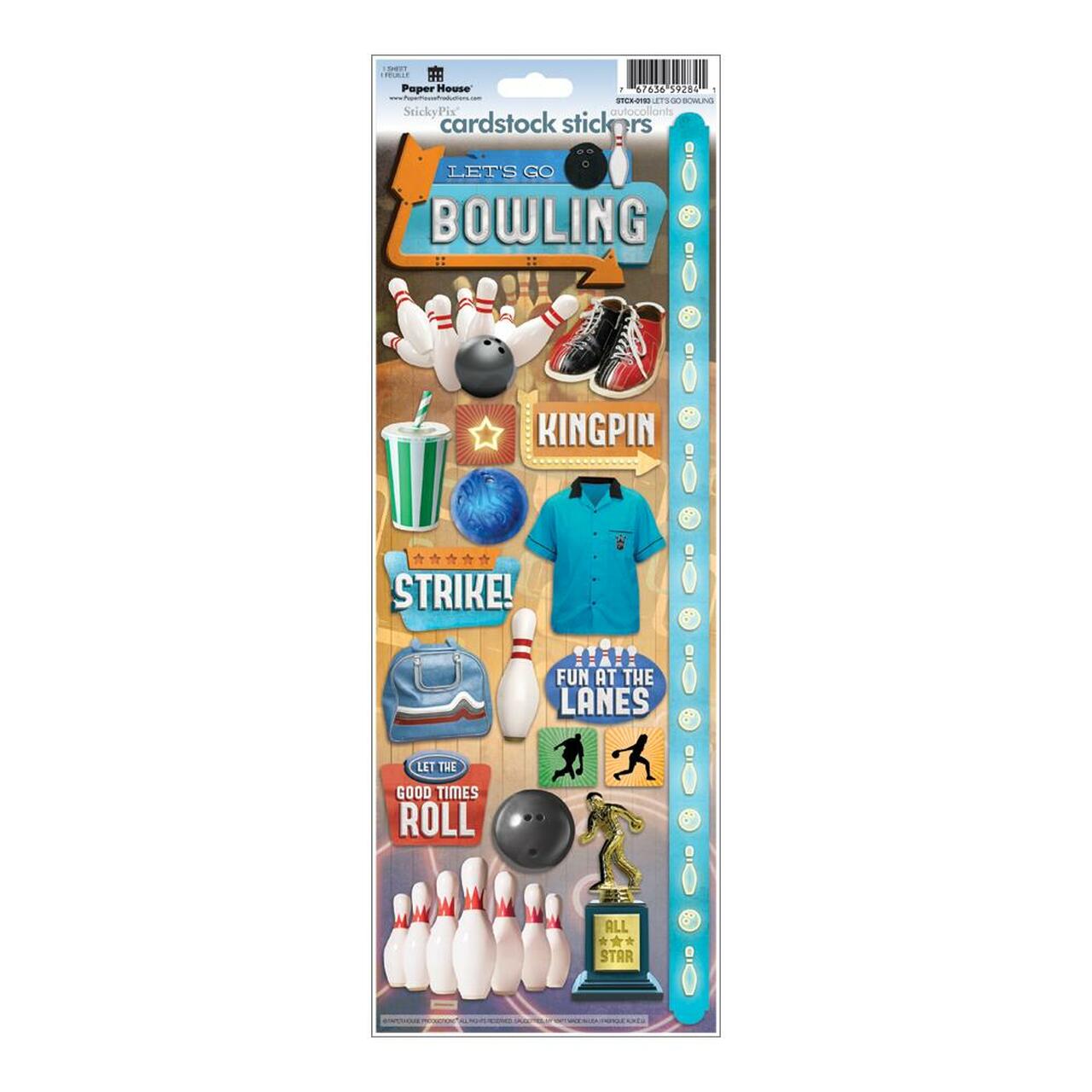 Paper House LET’S GO BOWLING Cardstock Stickers 19pc Scrapbooksrus