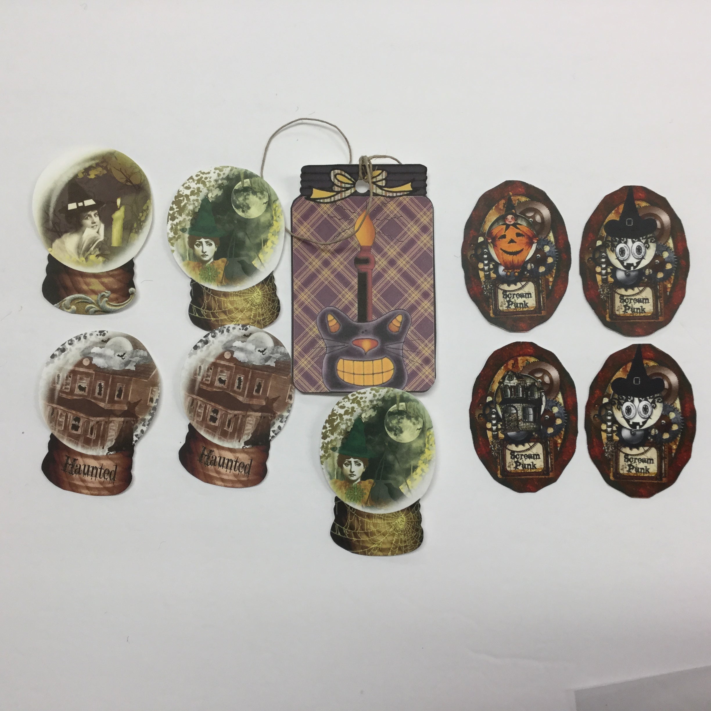 Tags & Ephemera 10pc HALLOWEEN Steampunk Globes Cat Scrapbooksrus