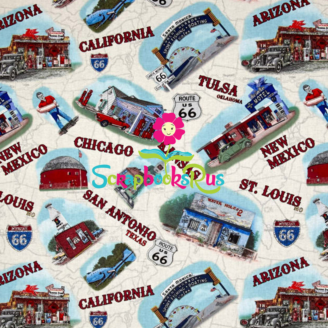 AMERICAN LANDMARKS Route 66 12"x12" Travel Scrapbook Paper Sheet