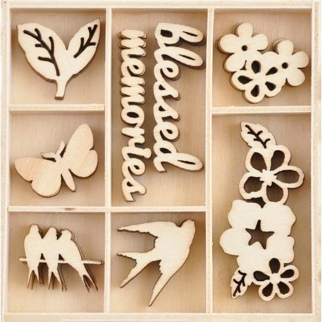 Kaisercraft MORNING DEW Wooden Flourishes Pack 40pc Scrapbooksrus