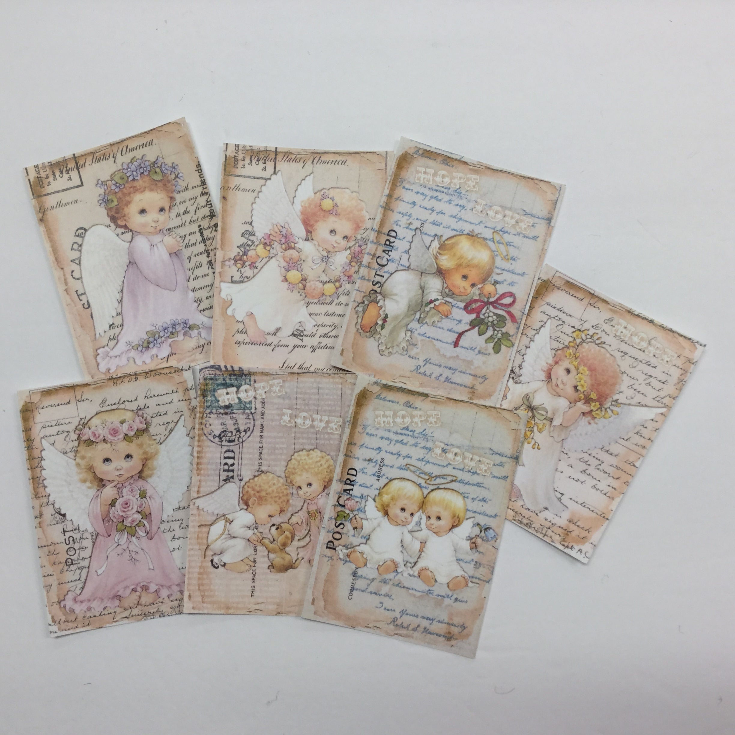 Tags & Ephemera 7pc VINTAGE FLORAL BABY ANGELS Scrapbooksrus
