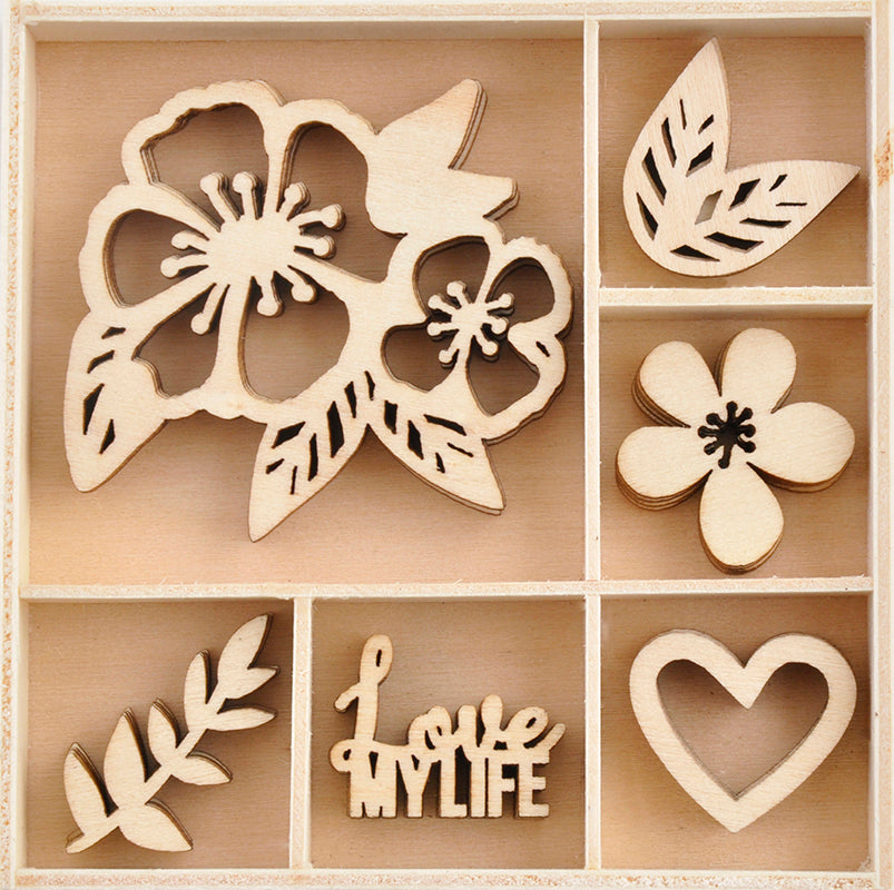 Kaisercraft MAGENTA Wooden Flourishes Pack 30pc Scrapbooksrus