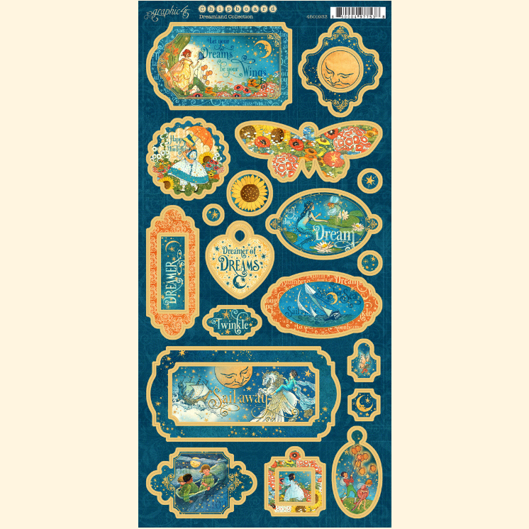Graphic 45 DREAMLAND COLLECTION Chipboard Stickers 19 pc Scrapbooksrus