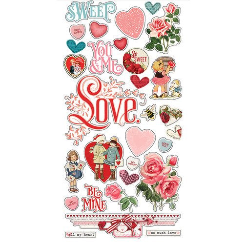 Simple Stories Simple Vintage MY VALENTINE Chipboard Stickers 30pc Scrapbooksrus