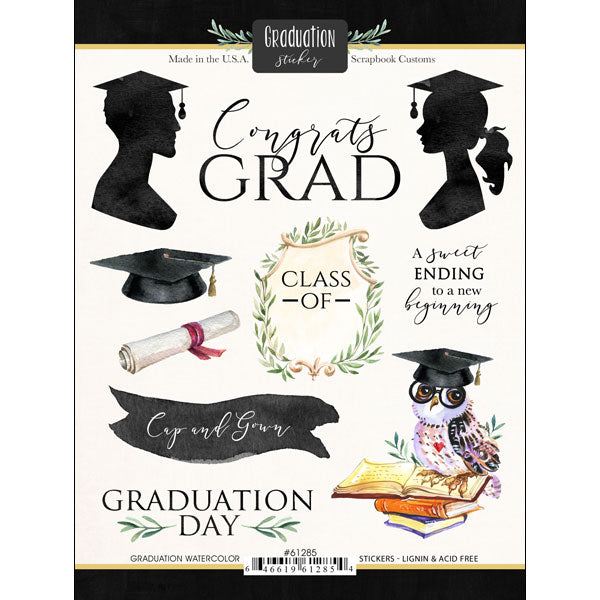 Scrapbook Customs GRADUATION WATERCOLOR Stickers 10pc Scrapbooksrus