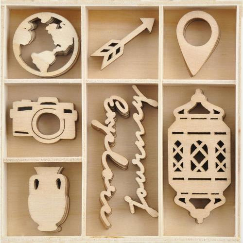 Kaisercraft JOURNEY Wooden Flourishes Pack 40pc Scrapbooksrus