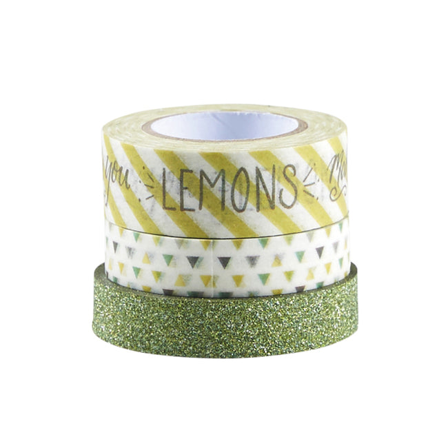 Fun Stampers FRESH LIMEADE Journey Washi Tape 3pc Scrapbooksrus