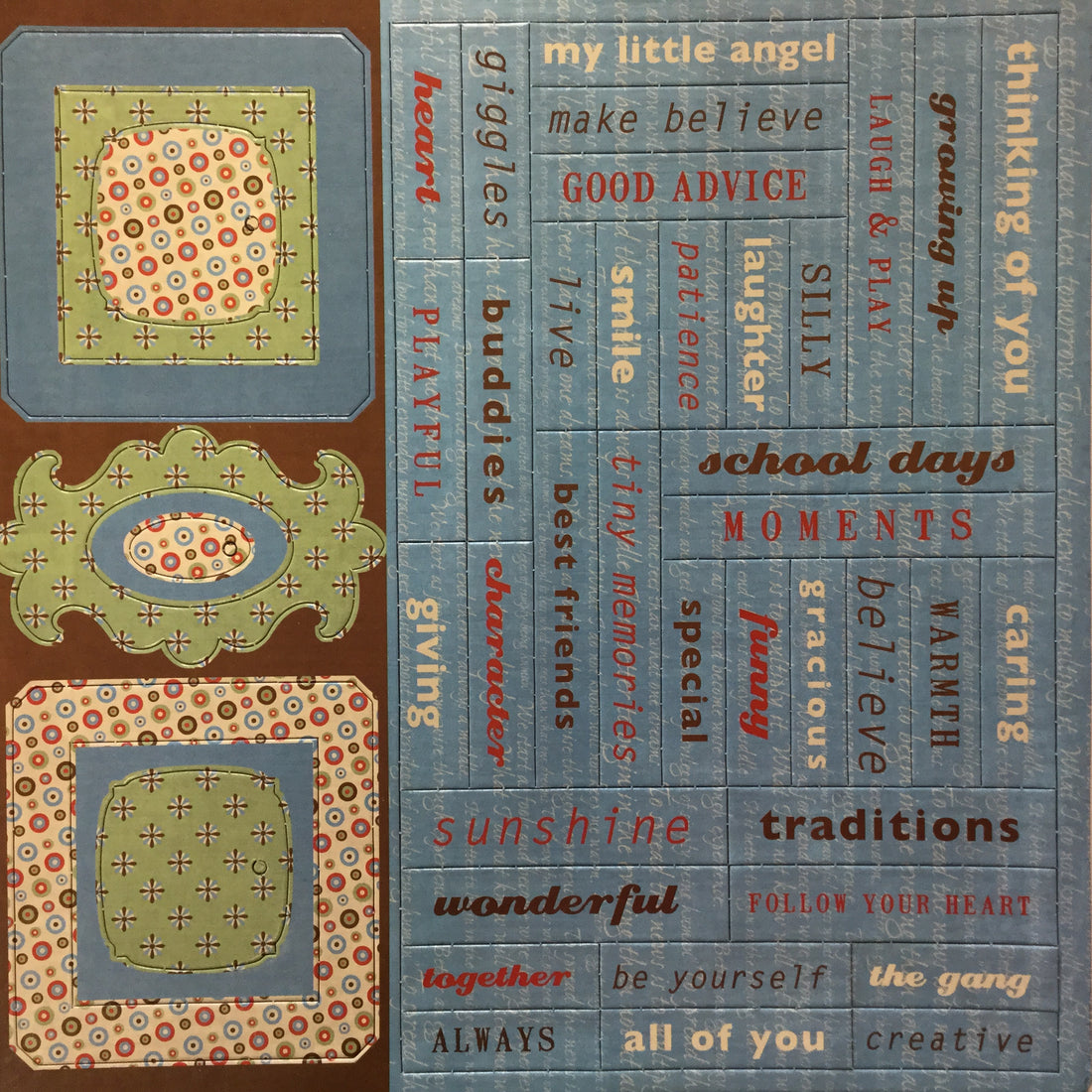 Thinking of You Retro Sentiments & Frames Chipboard 12” x 12” Sheet Scrapbooksrus