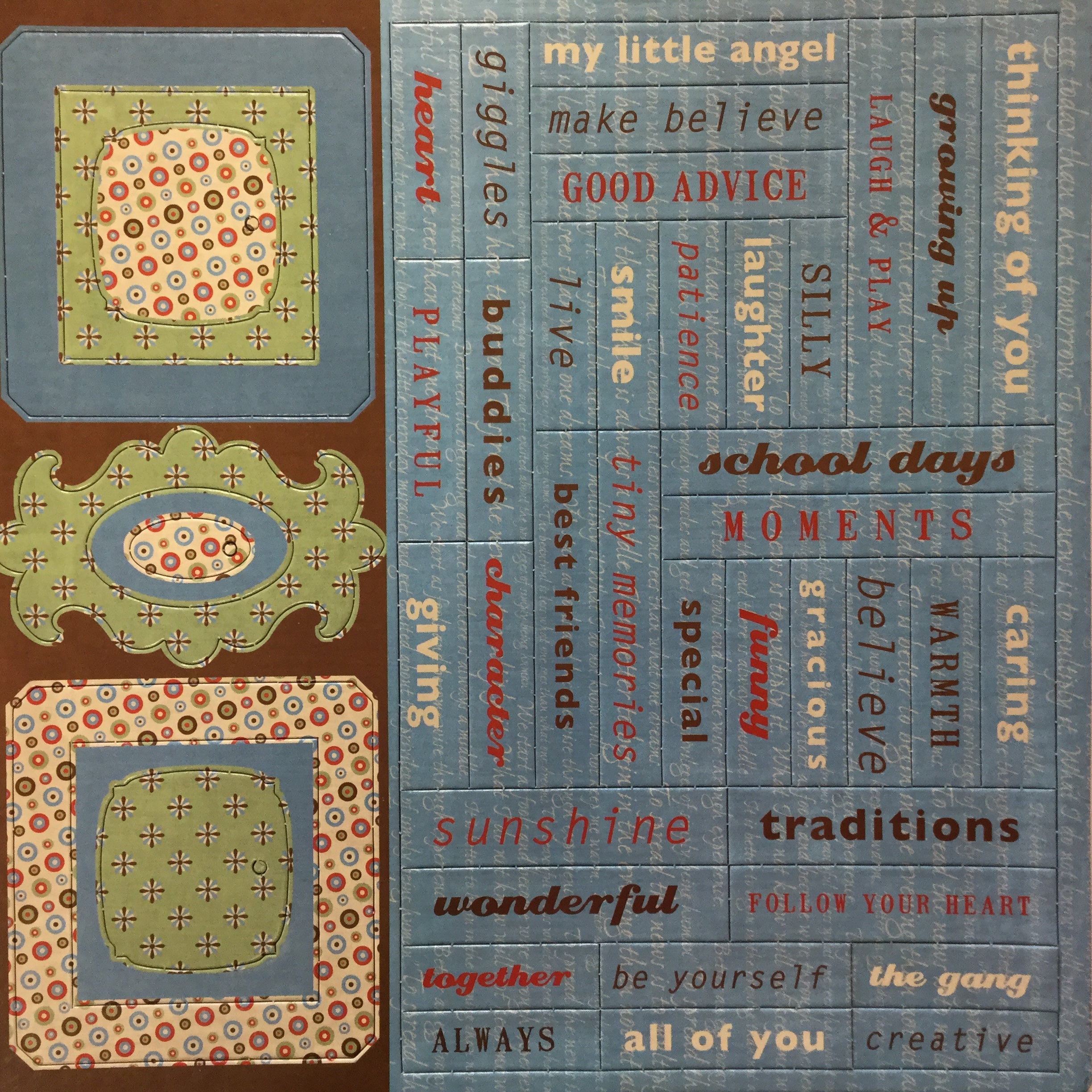 Thinking of You Retro Sentiments & Frames Chipboard 12” x 12” Sheet Scrapbooksrus