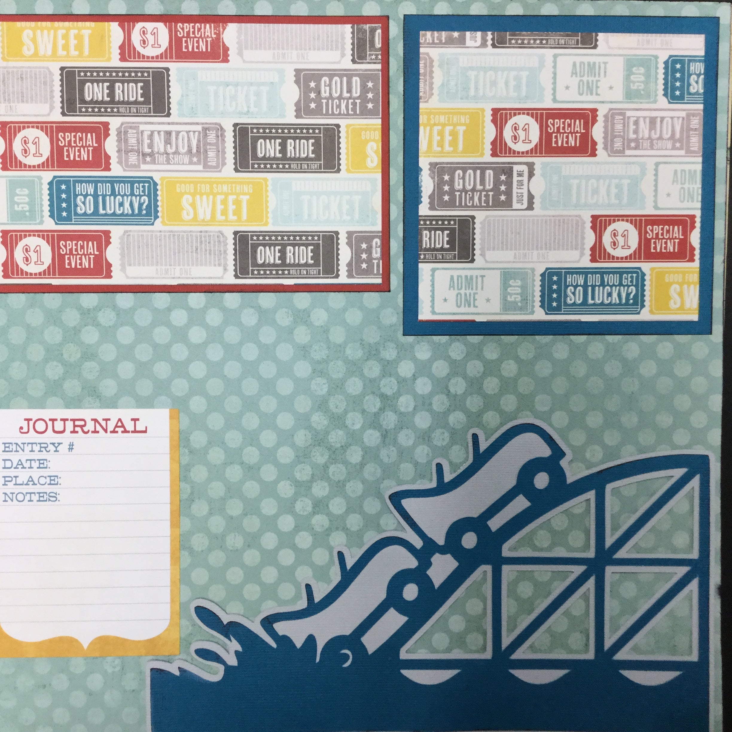 Premade ROLLER COASTER (2) 12”X12” Scrapbook Pages Scrapbooksrus