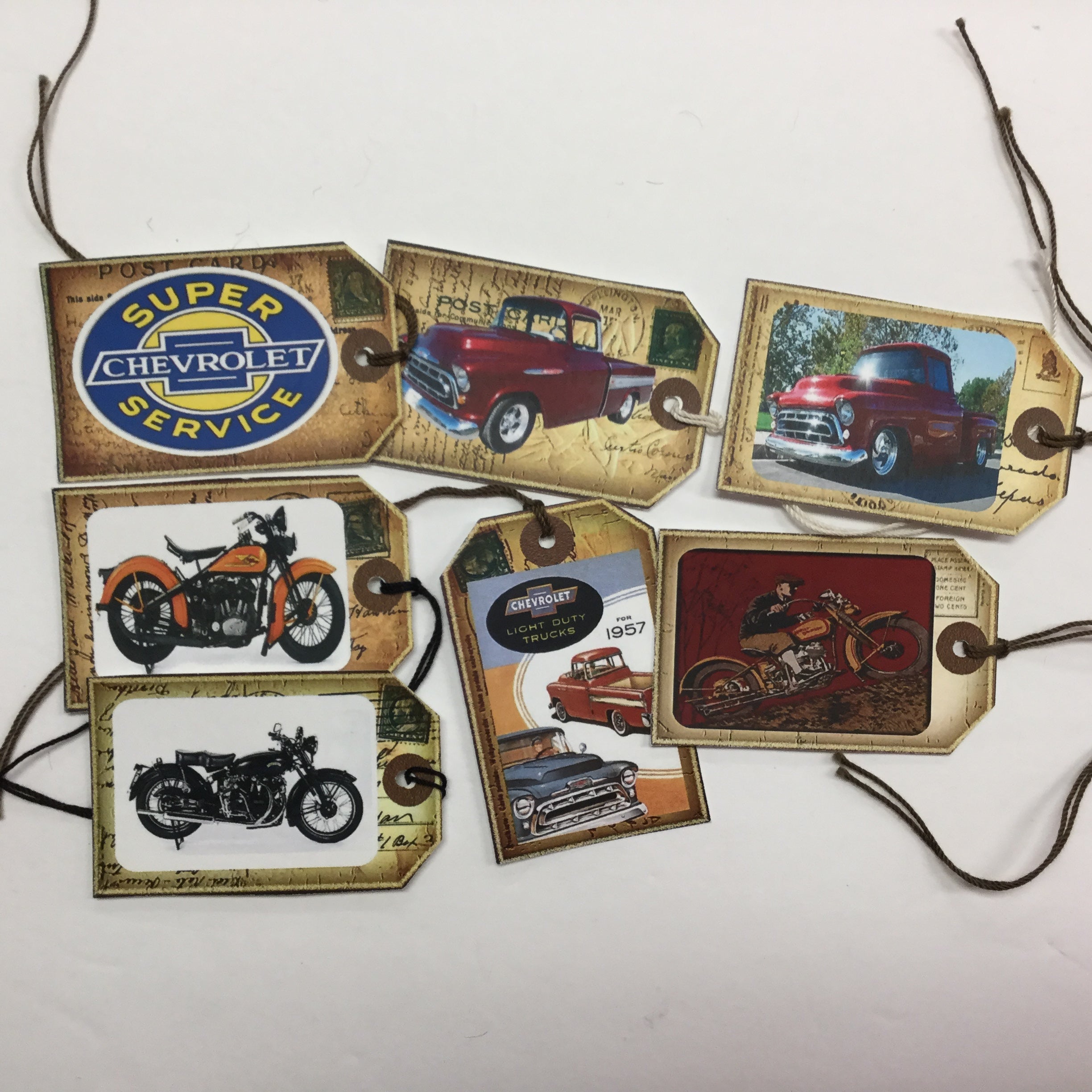 Tags & Ephemera 7pc VINTAGE CHEVY TRUCKS & CARS SetB Scrapbooksrus