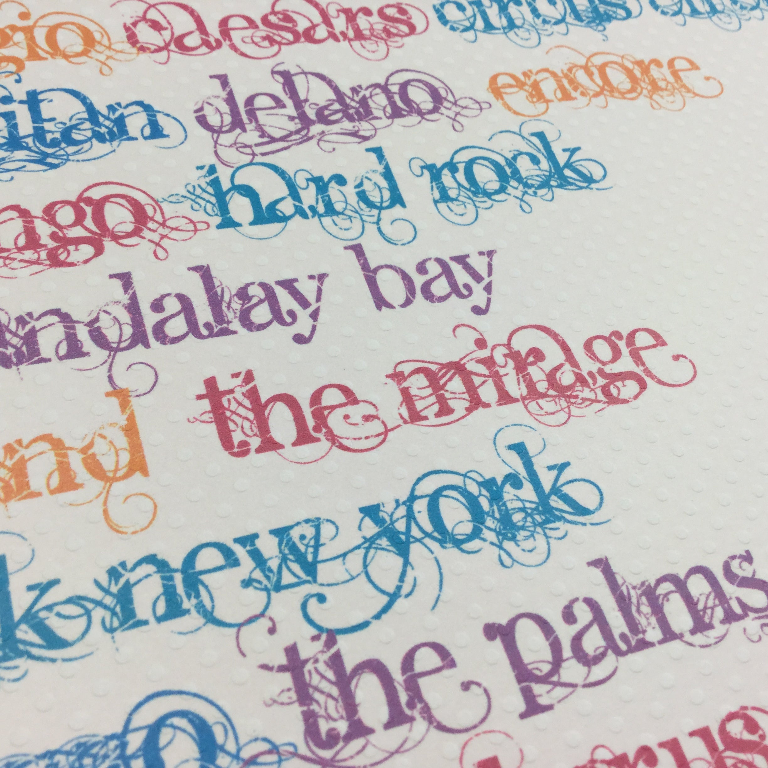 Las Vegas HOTELS & CASINOS Names 12"x12" Scrapbook Paper closeup