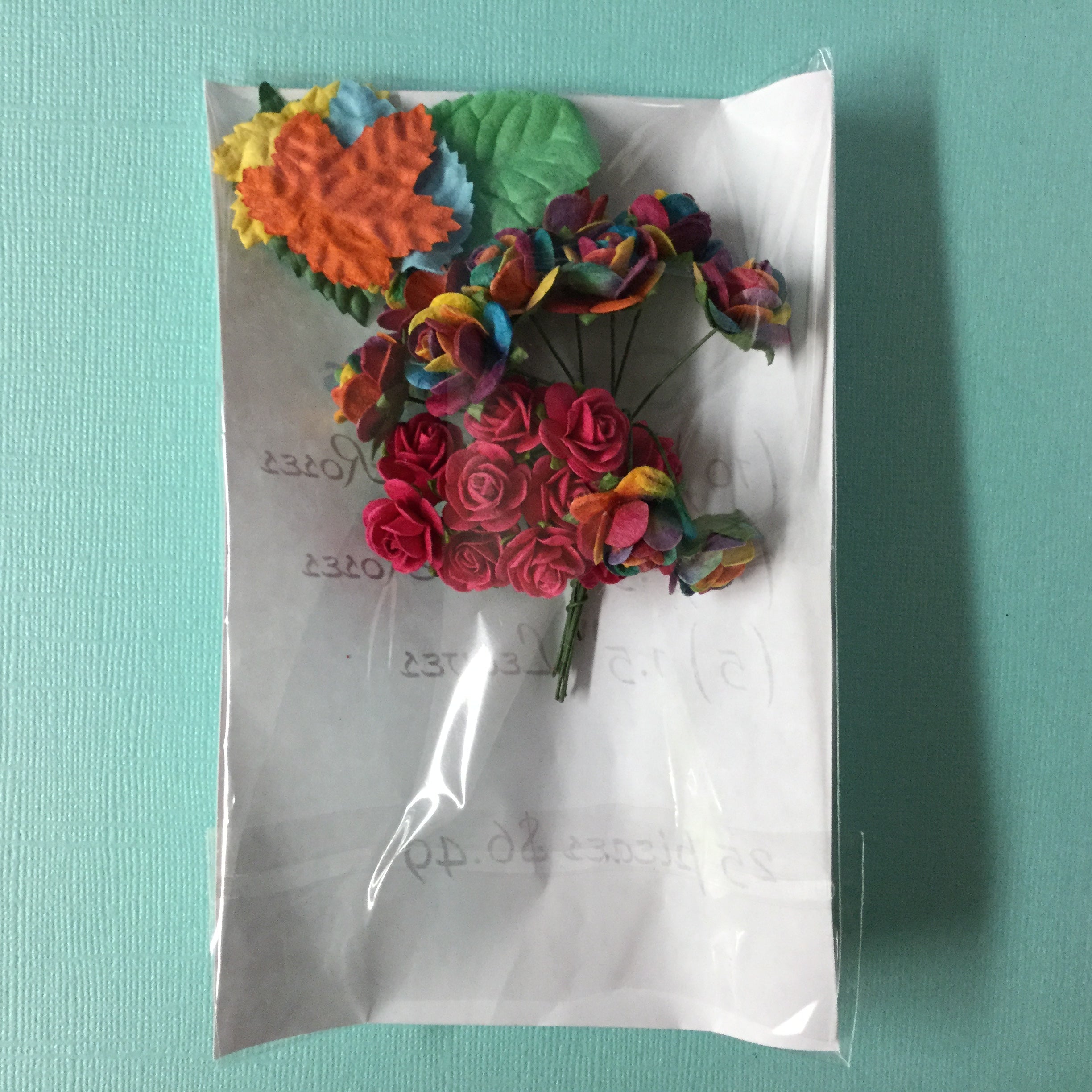 Rainbow Roses Mini Roses and Leaves 25 pc Scrapbooksrus