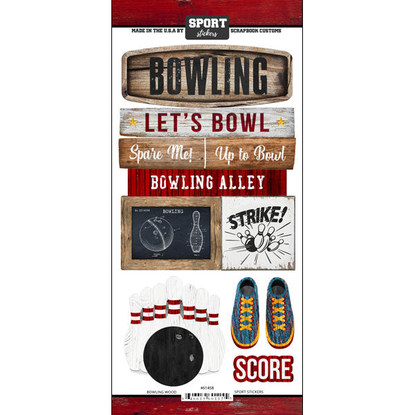 BOWLING Watercolor Wood Papers & Sticker Kit 4pc Scrapbooksrus