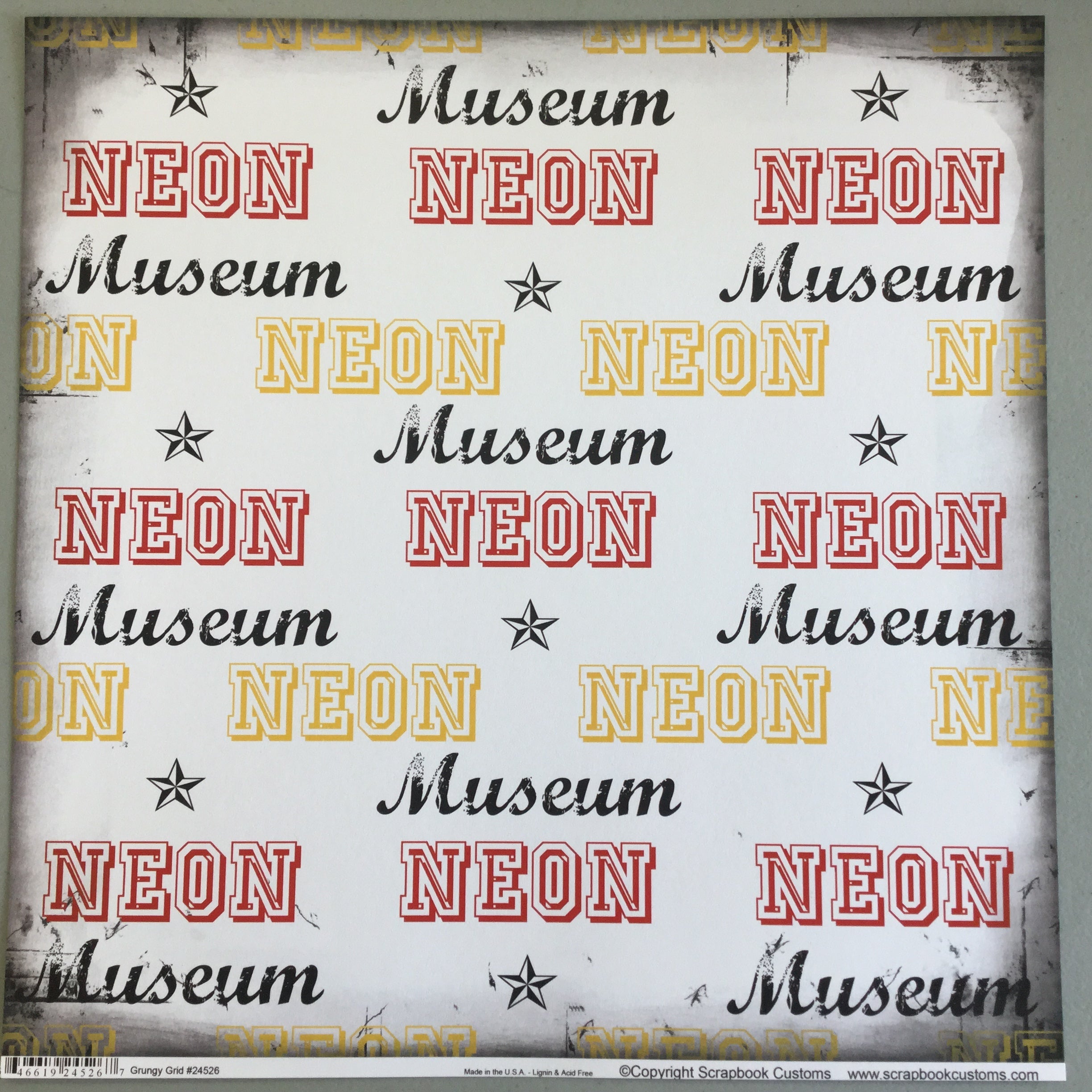 Grungy Grid NEON MUSEUM 12"X12" Las Vegas Scrapbook Paper LV