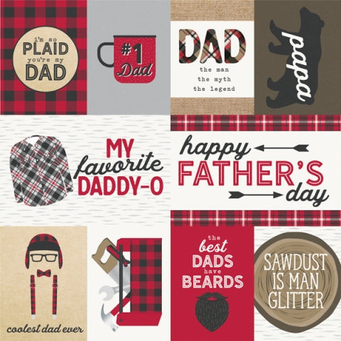 Simple Stories Plaid Dad 3x4 & 4x6 ELEMENTS 12x12 Scrapbook Paper Scrapbooksrus