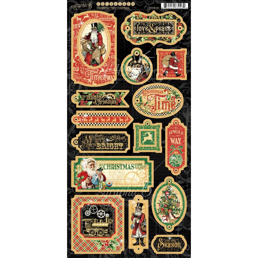 Graphic 45 CHRISTMAS TIME COLLECTION Chipboard Stickers 15pc Scrapbooksrus