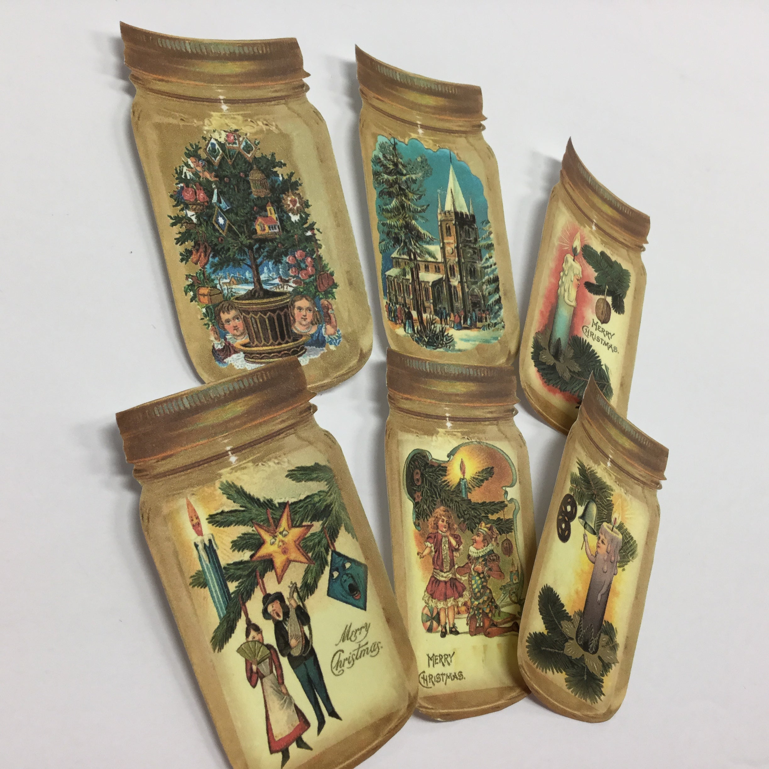 Tags & Ephemera 6pc VINTAGE CHRISTMAS JARS SetB Scrapbooksrus