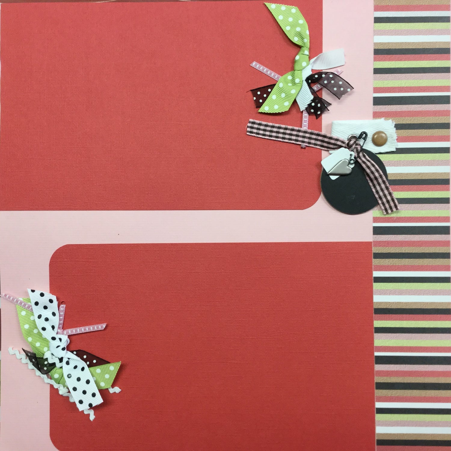 Premade Pages WHITE DOTS & STRIPES 12"X12" Scrapbook Page Scrapbooksrus