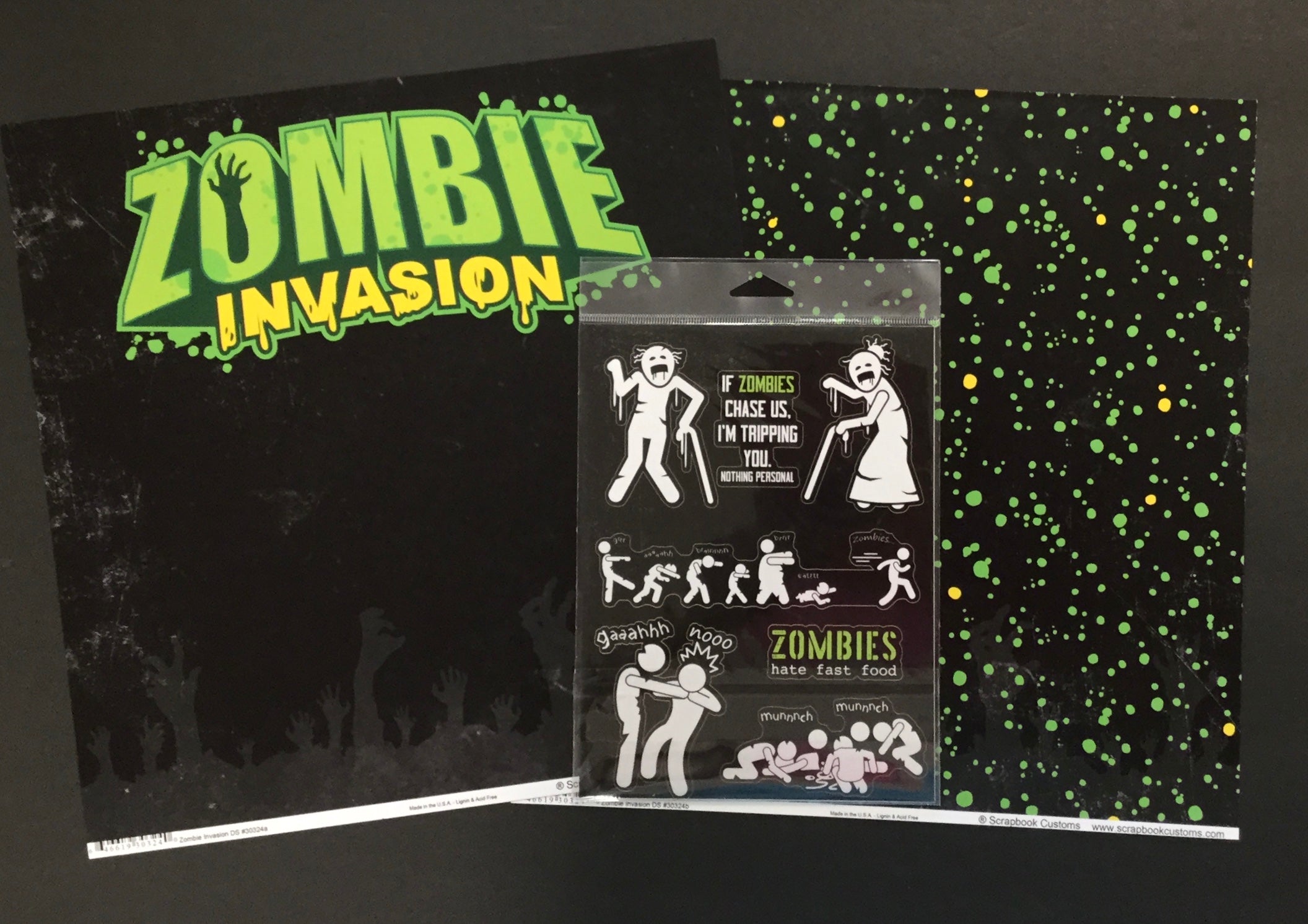 Scrapbook Customs ZOMBIE INVASION Paper Pack 3pc Scrapbooksrus