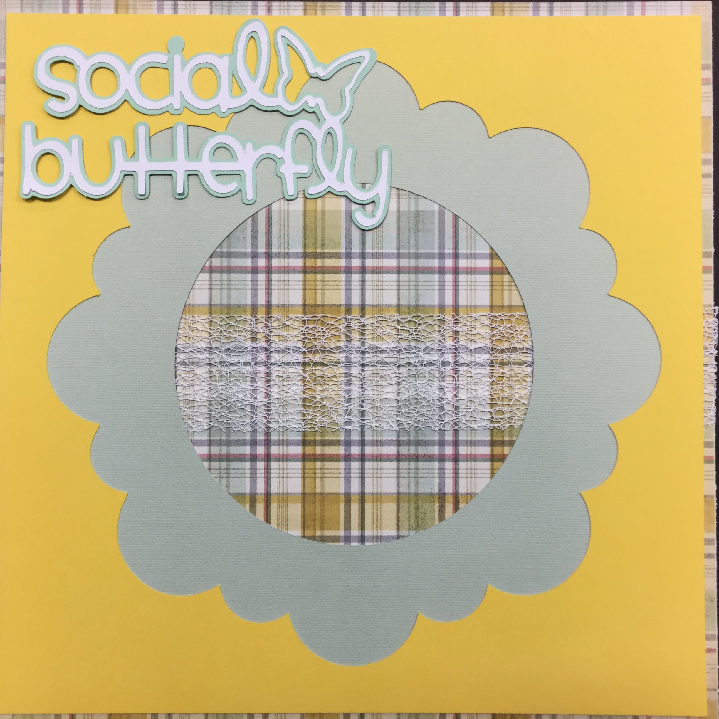 Premade Page SOCIAL BUTTERFLY YELLOW (1) 12X12 Scrapbook Layout Scrapbooksrus
