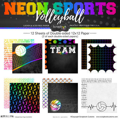 Neon Sports VOLLEYBALL KIT 12"X12" Scrapbook Paper 12 Sheets