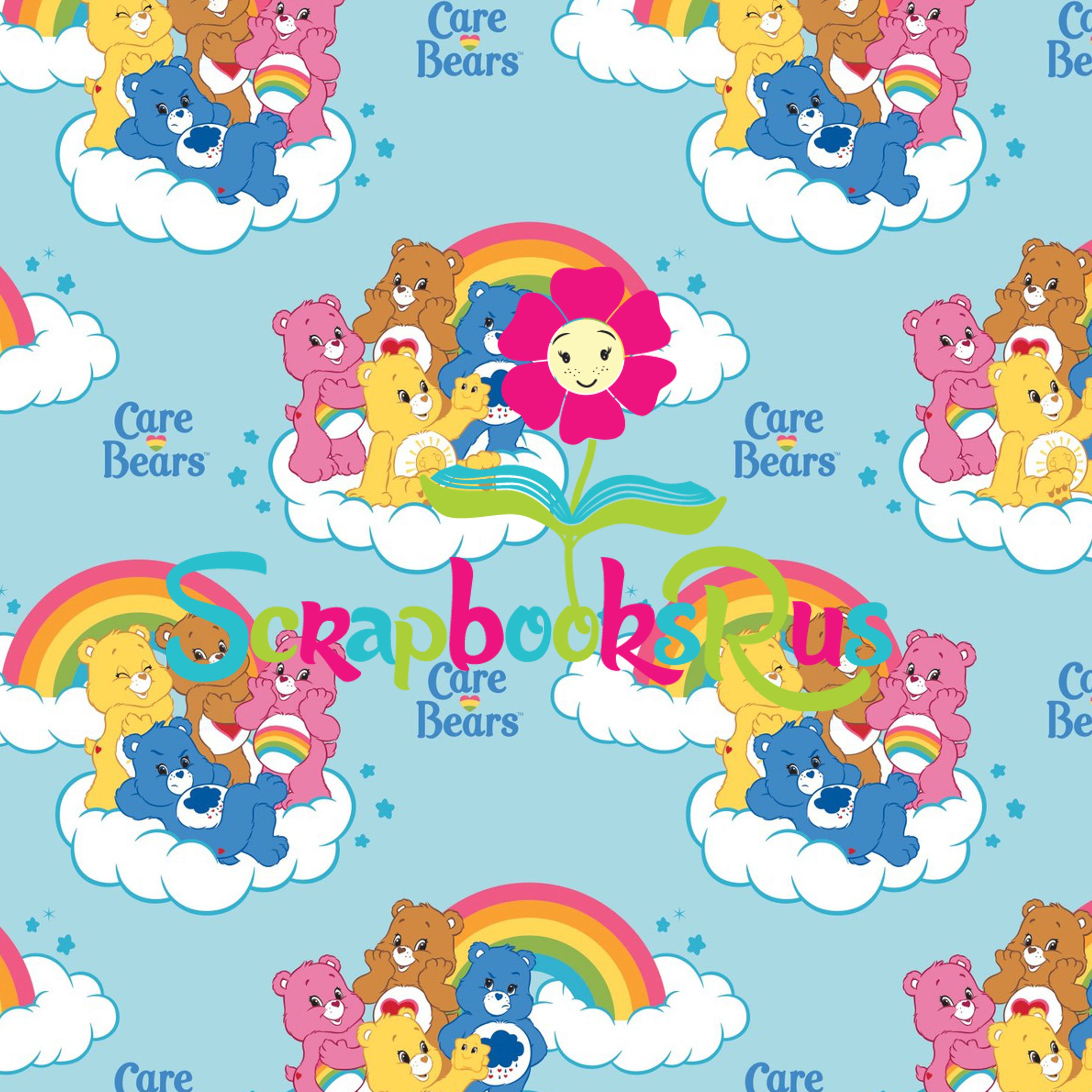 Care Bears RAINBOW AQUA 12"x12" Cartoon Scrapbook Paper Las Vegas Scrapbooksrus
