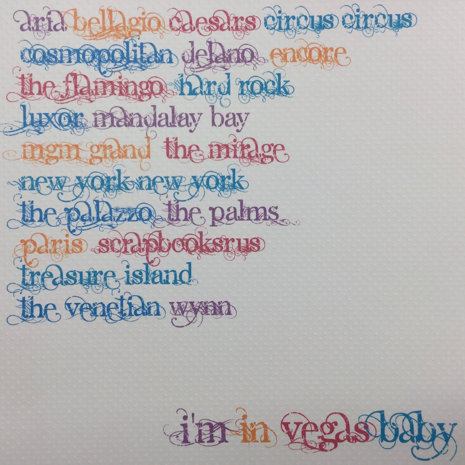 Las Vegas HOTELS & CASINOS Names 12"x12" Scrapbook Paper