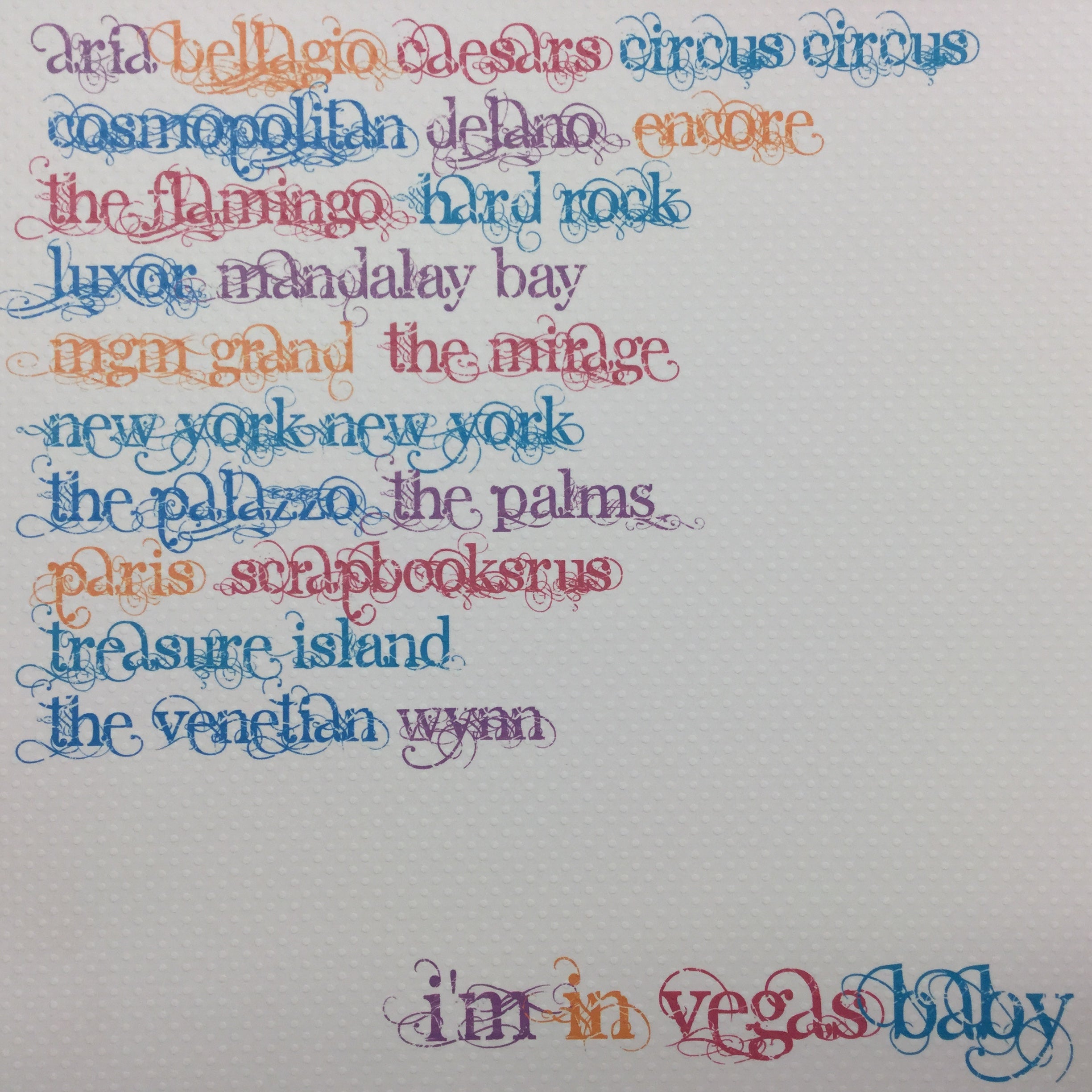 Las Vegas HOTELS & CASINOS Names 12"x12" Scrapbook Paper