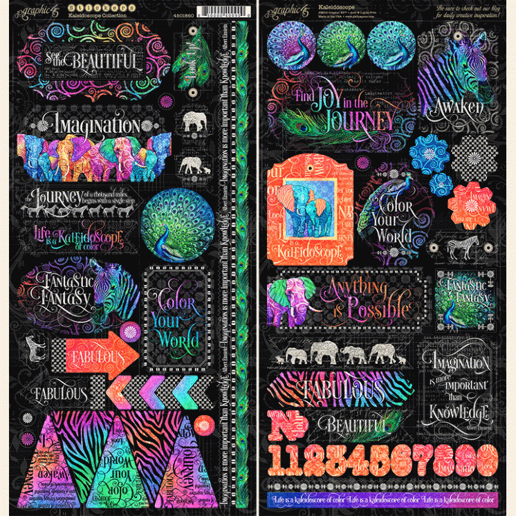Graphic 45 KALEIDOSCOPE COLLECTION Chipboard Stickers 60 pc Scrapbooksrus