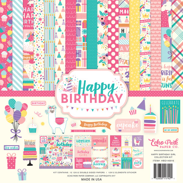 Echo Park HAPPY BIRTHDAY GIRL 13pc 12”x12” Collection Kit Scrapbooksrus