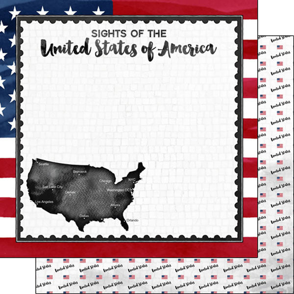 Scrapbook Customs USA FLAG SIGHTS DOUBLE-SIDED 12x12” Scrapbook Paper Scrapbooksrus