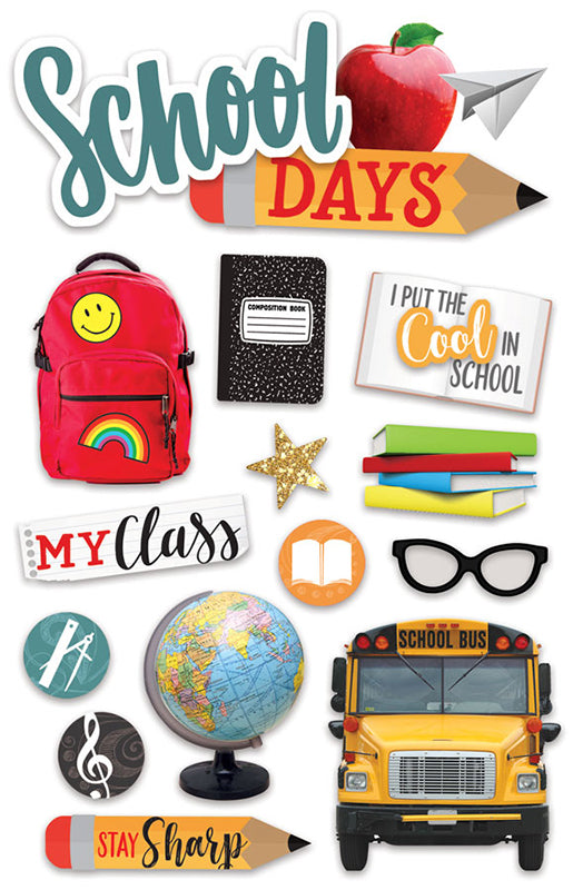 Paper House SCHOOL DAYS 3D Stickers 14pc. Scrapbooksrus