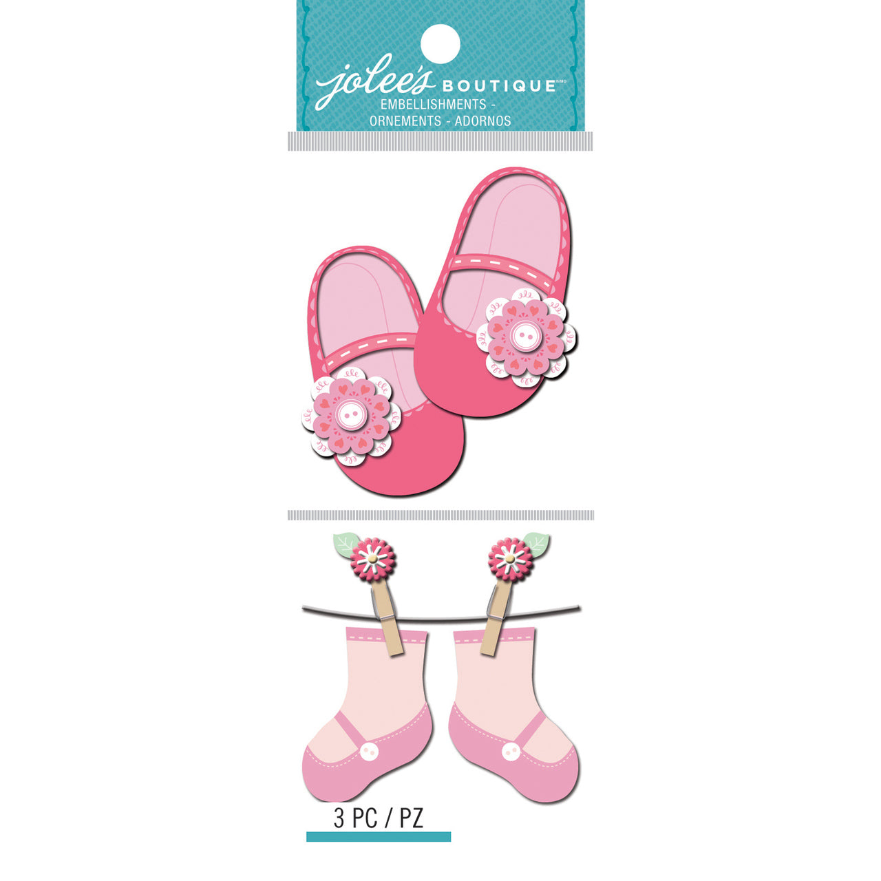 EK Success Jolee’s Boutique BABY GIRL BOOTIES Stickers 3pc Scrapbooksrus