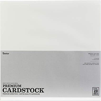Darice Premium CARDSTOCK  GREAT WHITE 12" x 12" 20 sheets Scrapbooksrus