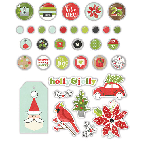 Simple Stories MAKE IT MERRY Decorative Brads & Chipboard Pieces 35pc Scrapbooksrus