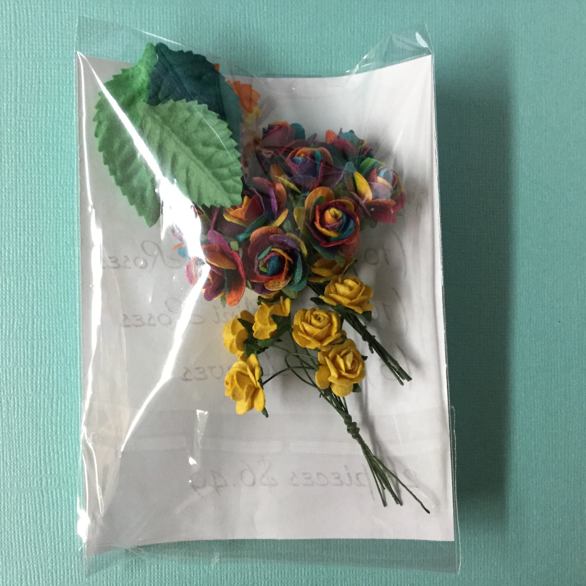 Rainbow Roses Mini Roses and Leaves 25 pc Scrapbooksrus