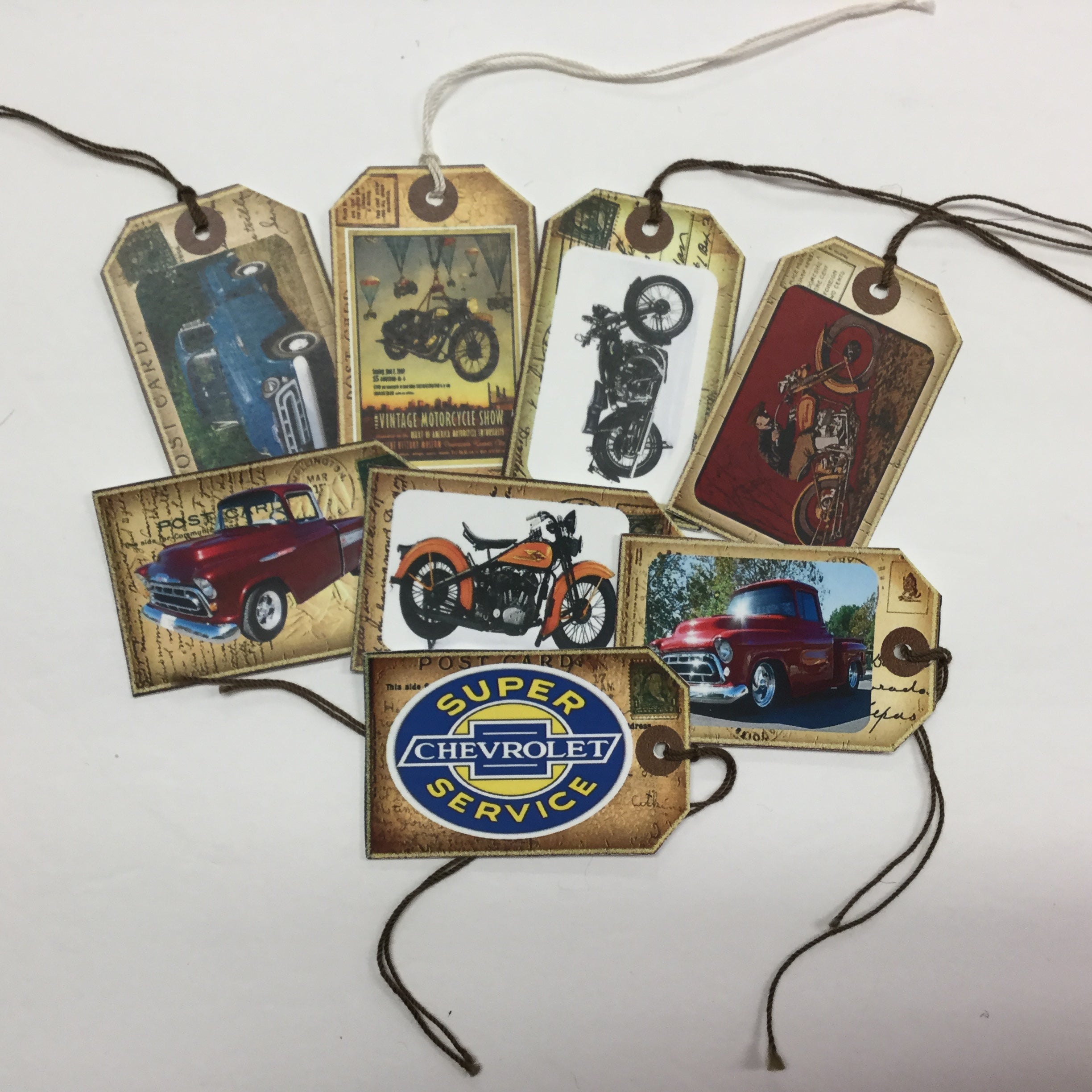 Tags & Ephemera 7pc VINTAGE CHEVY TRUCKS & CARS SetA Scrapbooksrus