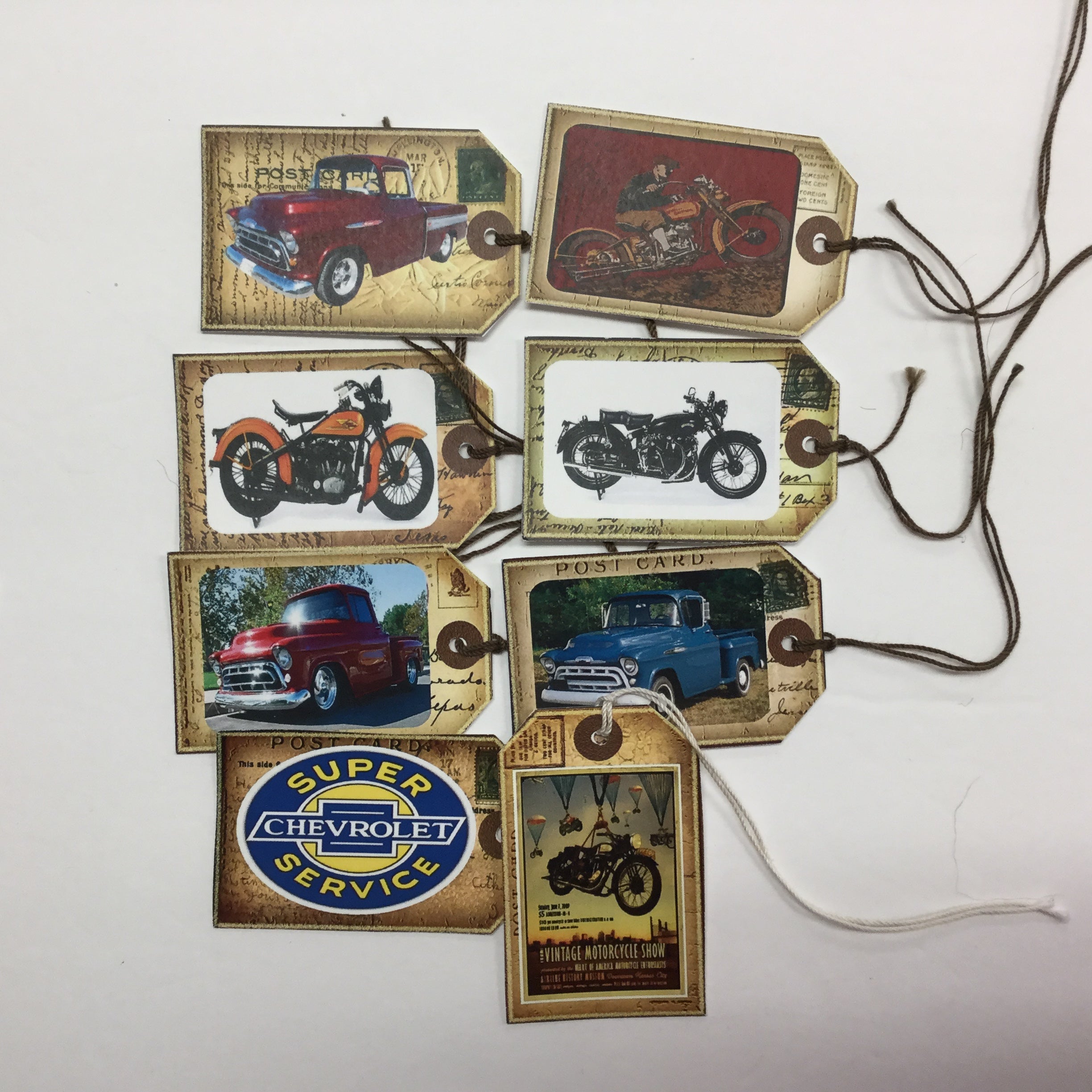 Tags & Ephemera 7pc VINTAGE CHEVY TRUCKS & CARS SetA Scrapbooksrus