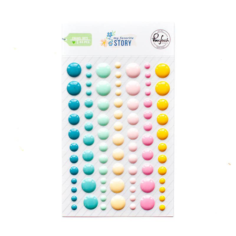 Pinkfresh Studio My Favorite Story ENAMEL DOTS 84 pc Scrapbooksrus