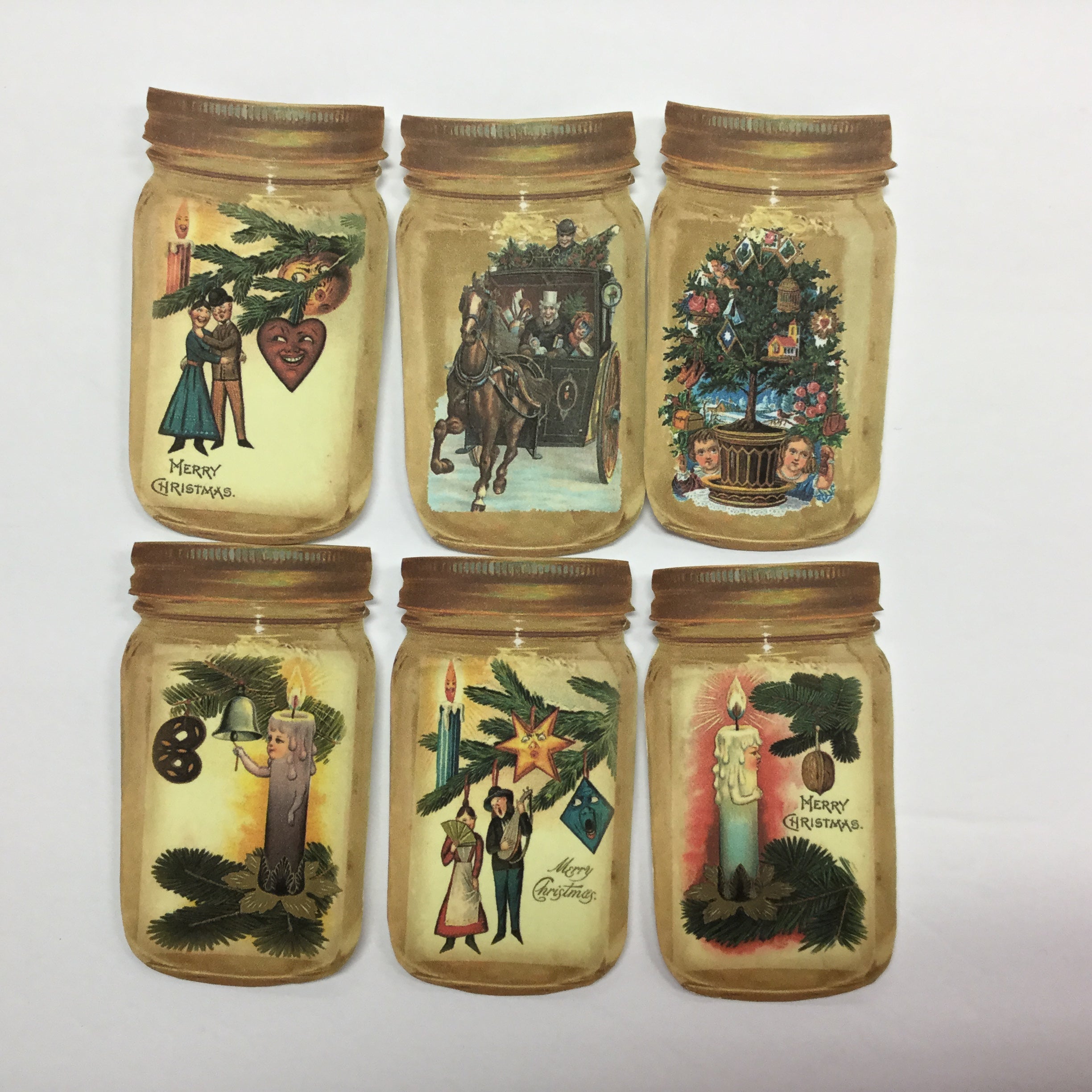 Tags & Ephemera 6pc VINTAGE CHRISTMAS JARS SetA Scrapbooksrus