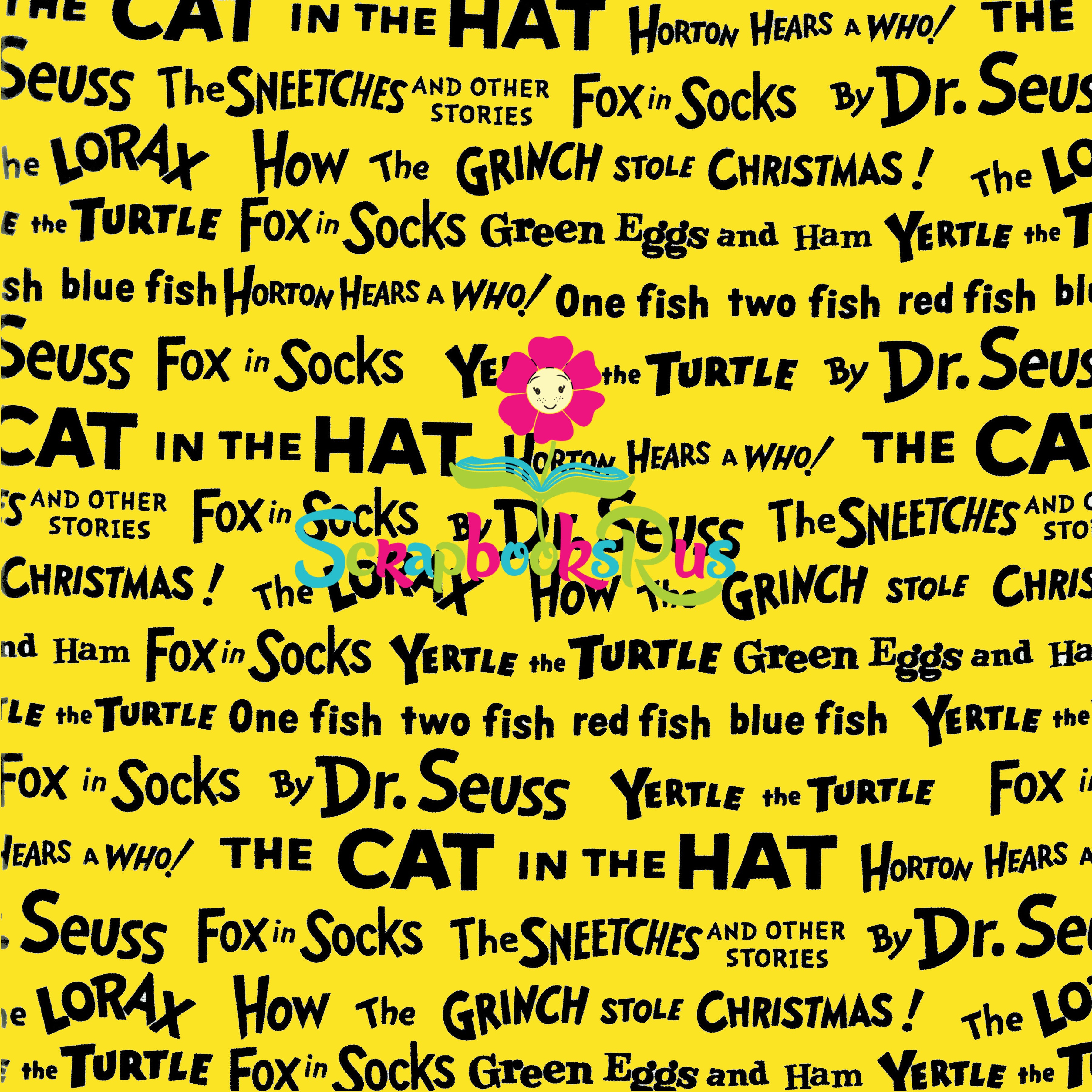 Dr. Seuss BOOK TITLES Yellow 12"x12" Scrapbook Paper