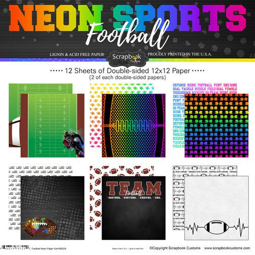 Neon Sports FOOTBALL KIT 12"X12" Scrapbook Paper 12 Sheets