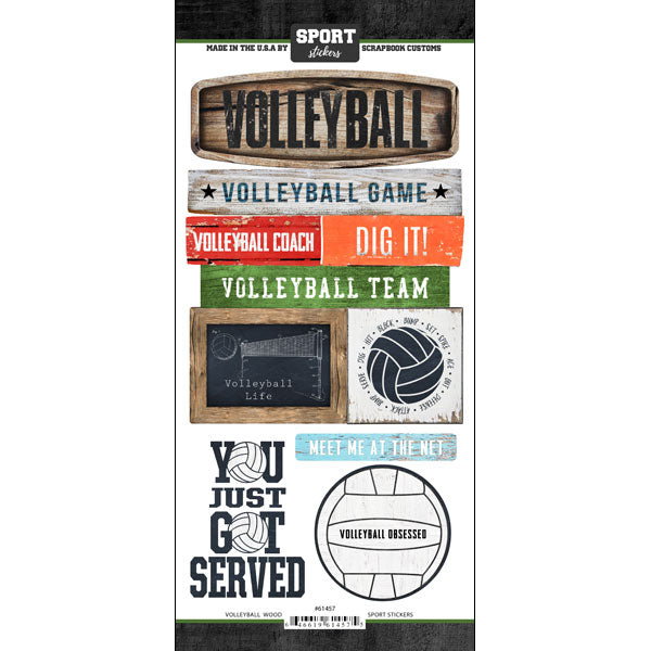 Sport VOLLEYBALL WOOD 6"X12" Scrapbook Customs Stickers Scrapbooksrus