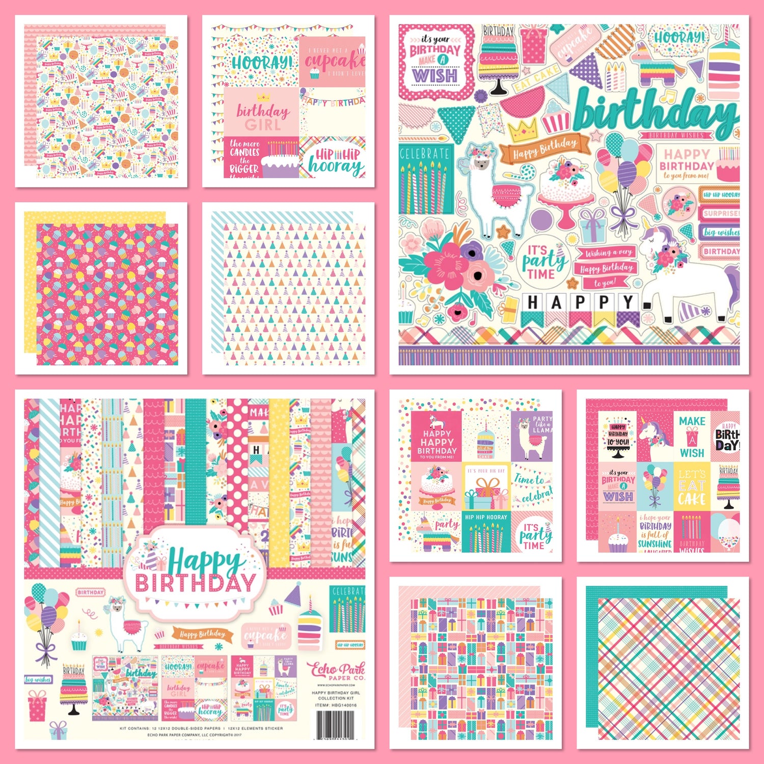 Echo Park HAPPY BIRTHDAY GIRL 13pc 12”x12” Collection Kit Scrapbooksrus