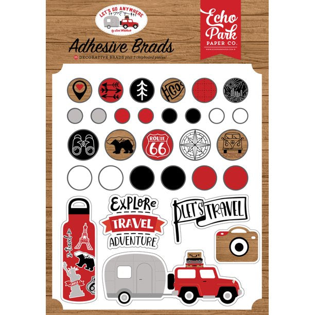 Echo Park LET’S GO ANYWHERE Adhesive Brads 25pc Scrapbooksrus