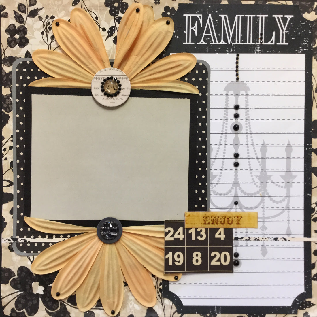 Premade Page FAMILY CHANDELIER (1) 12”x12&quot; Scrapbook Layout Scrapbooksrus 