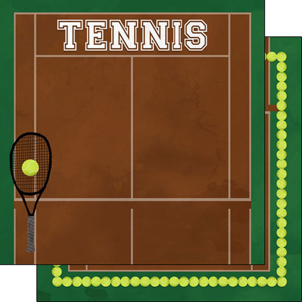 Scrapbook Customs TENNIS WATERCOLOR DOUBLE-SIDED 12X12 Sports Sheet Scrapbooksrus