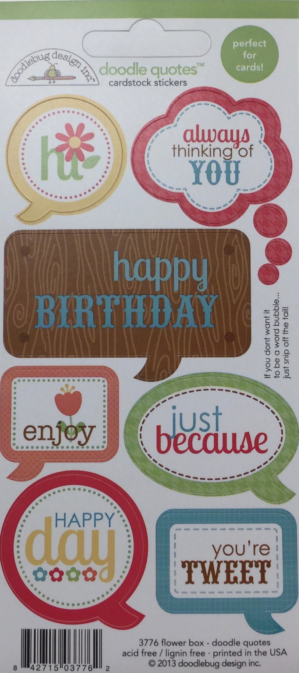 Doodlebug Doodle Quotes FLOWER BOX Stickers 10pc Scrapbooksrus