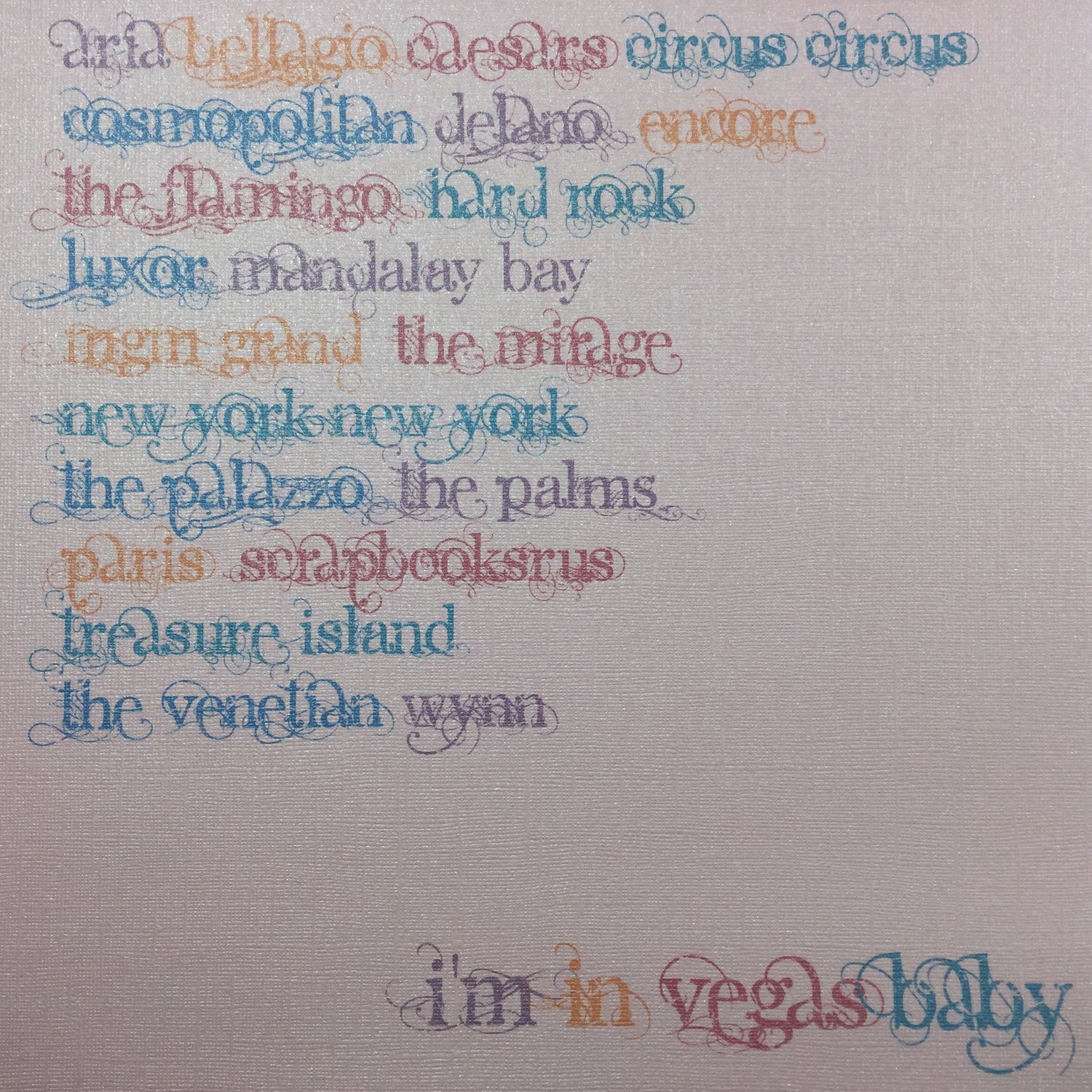 Las Vegas HOTELS & CASINOS Names 12"x12" Scrapbook Paper
